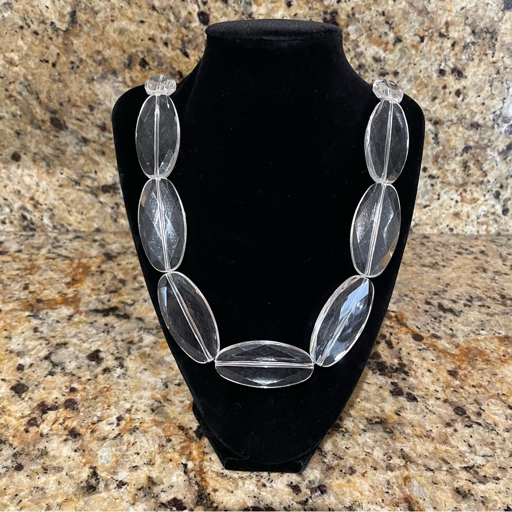 Vintage single strand clear flat faceted clear oval beads